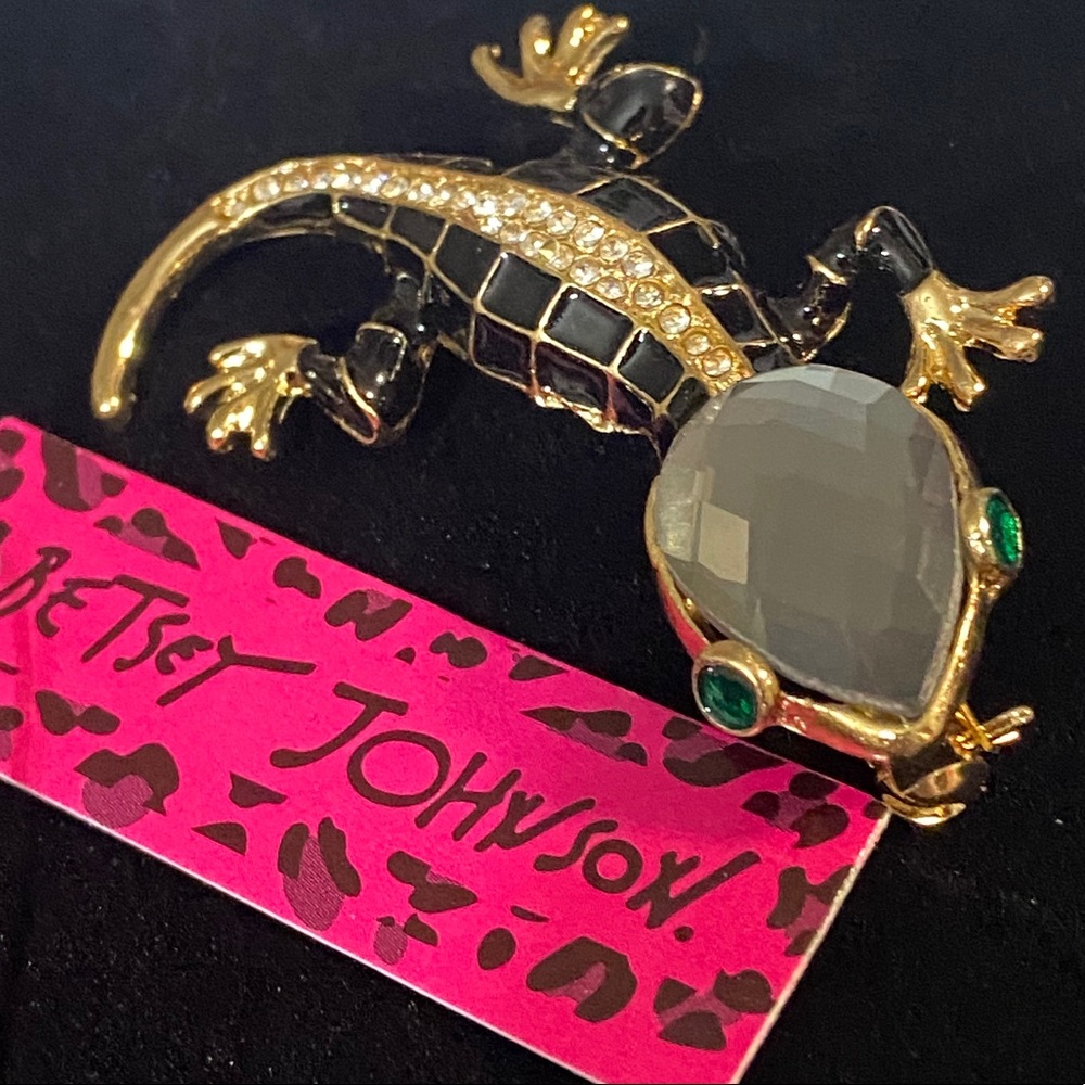 3/25 Bling Lizard Brooch Pin Black Goldtone